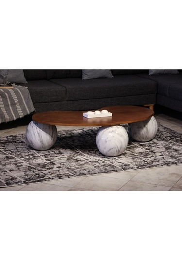 Top Sehpa & Küre Ceviz Mdf Orta Sehpa - Beyaz Traverten Desen