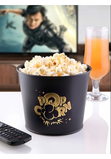 Toptanfoni Metal Popcorn Kutusu - Patlamış Mısır Kovası 1 Adet Siyah