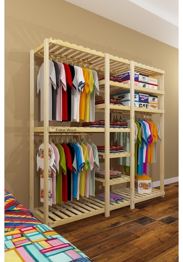 Grande Tres Espejo - Açık Ahşap Elbise Dolabı