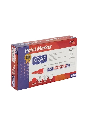 Kraf 830 Paint Markör Kalem Kırmızı 12'Li