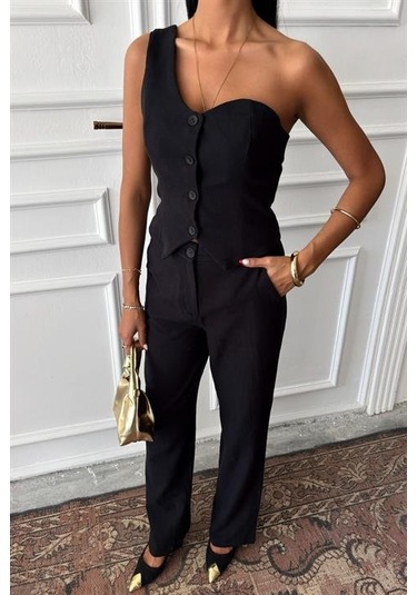 Tek Omuz Büstiyer Plazzo Pantolon Viscon Takım 10159 Si Yah