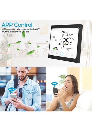 Ranyeek Bac-002alw Wi-fi Klima Termostati, Dış Siyah İç Beyaz, Ntc Sensörlü, 5-35 C Ayar Aralığı, Pil Dahil Değil