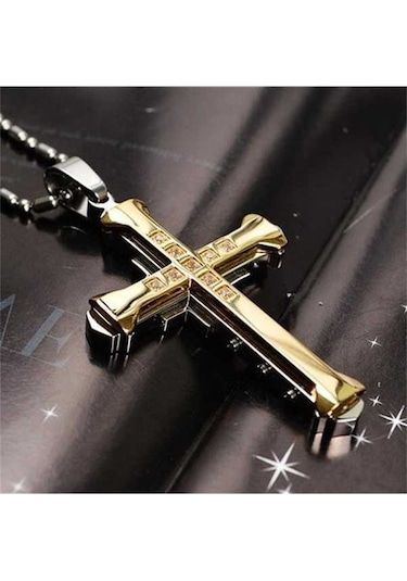 Fastbuy Altın Moda Kristal Çapraz Kolye Erkek Kolye İsa Çapraz Hip Hop Kolye Paslanmaz Çelik Takı Yıldönümü Hediyesi Standart Altın