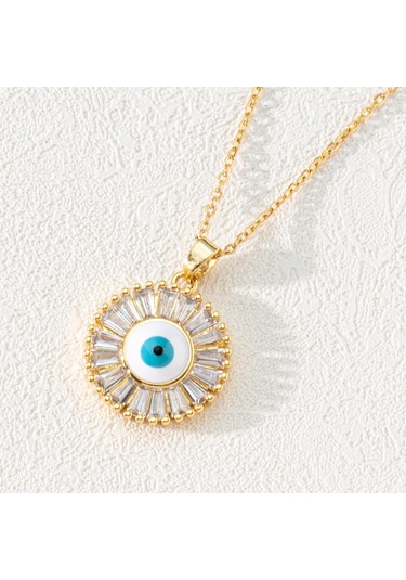 Takı: Titanyum Çelik Köprücük Kimi Zinciri, Renkli Zirkon Taşlı Göz Pandantif, Şeytan Gözü Kolye Altın-beyaz Çok Renkli