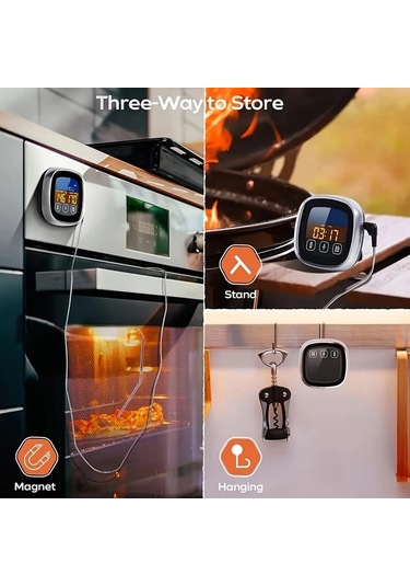 Honeybeeshop Siyah 1 Adet Cift Ekranli Dijital Et Termometresi Buyuk Dokunmatik Ekran Paslanmaz Celik Prob Bbq Pisirme Firinlama Icin Ideal