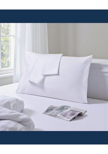 Solivane Otel Tipi Lüks Yastık Kılıfı 83 Tel Pamuk Saten Çizgili Kumaş Queen Size 60x80 Beyaz-2