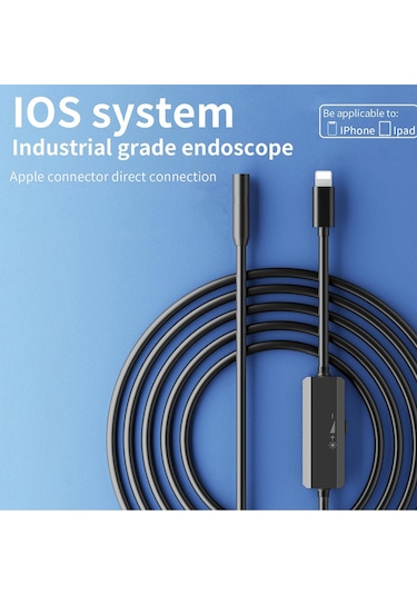 Endoskop Yılan Video Kamera İos Uyumlu Led'li 10 Metre 7 Mm Sert