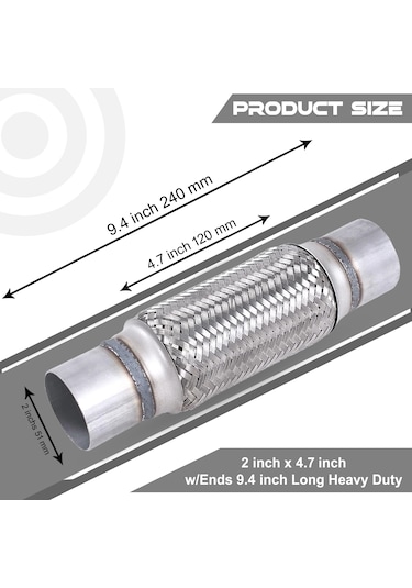 Egzoz Spiral Flex Borusu,51mmx 240mm Üniversal Tip, Paslanmaz Çe