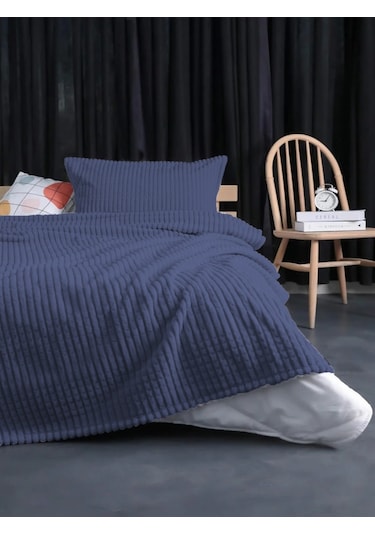 Merinos Modern Line 2 Parça Tek Kişilik Battaniye Seti - Lacivert Lacivert