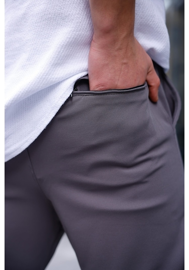 Erkek Antrasit Renk Likralı Kumaş Jogger Pantolon-1759 Antrasit