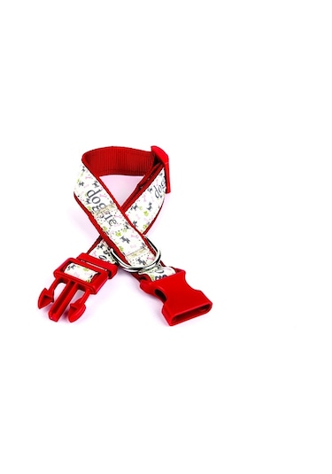 Doggie Köpek Ve Pati Desenli Dokuma Köpek Boyun Tasması 3 Cm X 36-60 Cm Kırmızı