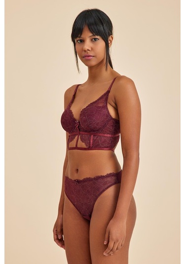 Roma Bordo Dantelli Dolgusuz Toparlayıcı Büstiyer Sütyen bordo