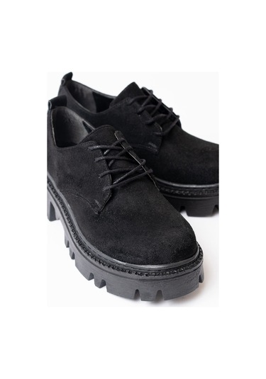 868-754 Siyah Süet Bağcıklı Günlük Yüksek Tabanlı Loafer Ayakkabı Beyaz