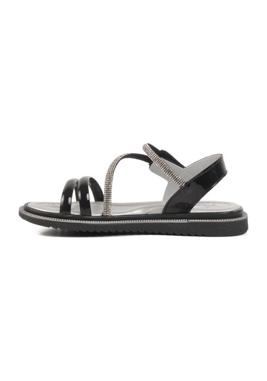 Siyah Rugan Cırtlı Ortopedik Kız Çocuk Sandalet 25t103 F Siyah