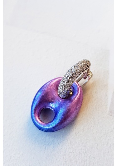 MorMajor Silver Tekli Mor Pembe Mid Bombeli Love Gümüş Küpe-5154