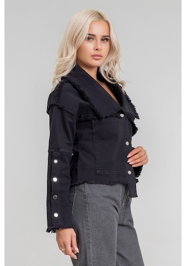 Kadın Power Likralı Pamuklu Kumaş Kol Ve Önü Çıt Çıtlı Pis Dikişli Mont Siyah