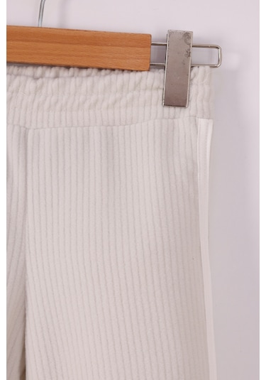 Monox Kız Çocuk Çiçek Baskılı İpli Şeritli Pantolon Fitilli Polar Takım Taş