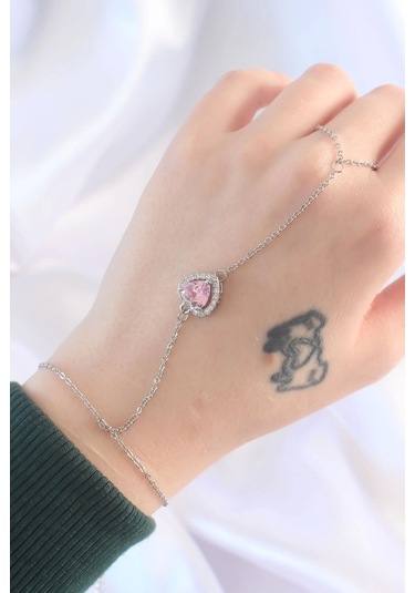 316l Çelik Gümüş Renk Pembe Zirkon Taşlı Kalp Model Şahmeran - Tj-sn582 Çok Renkli