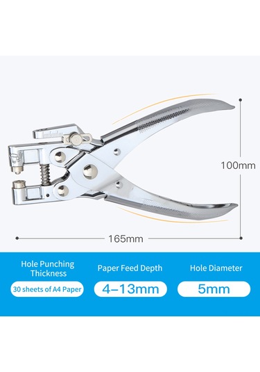 Aubyhe Metal Perforetatör, 30 Sayfa Kapasitesi, 4-13mm Uyumlu Giriş Derinliği, 5mm Delik Çapı - El İle Kullanım Gümüş