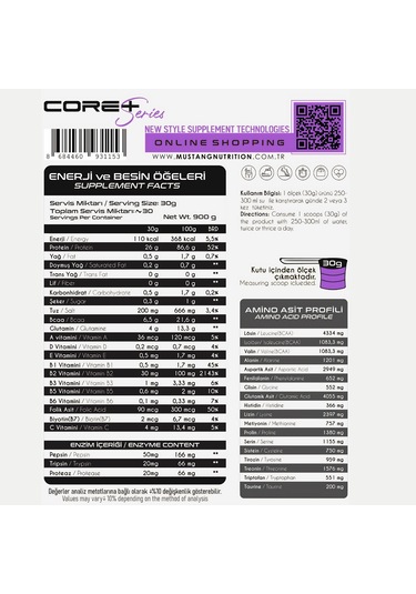 Mustang Nutrition Core+ Series Isolate Whey Protein Tozu 900 Gr 30 Servis Yaban Mersinli Kek + Shaker + Protein Kahve Hediyeli Diğer