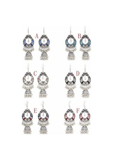 Ganzhoushop Vintage Renk Püskül Pembe Küpeleri Klar Klar Kadınlar Jhumka Gümüş Etnik Beyan Bells Gx El Yapımı Pembe