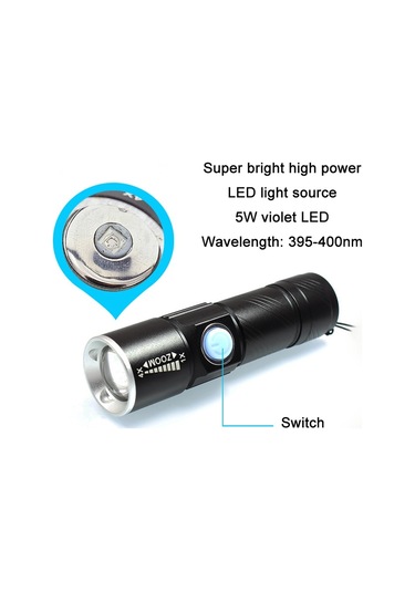 Sones Usb Ultraviyole El Feneri Yeşim Tanımlama Floresan Dedektörü Siyah 365nm Siyah