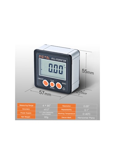 Maiyame Alüminyum Kasa Dijital Eğim Ölçer 0-360 Hassas Açı Ölçümü Tek Taraflı Mıknatıslı Pil Dahil Değil