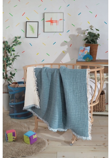 Varol 5 Katlı %100 Pamuk Müslin Bebek Battaniyesi Mavı/150x150cm