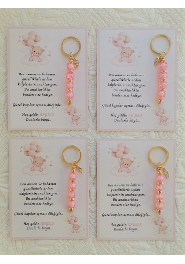 İsme Özel Tasarım Pembe Anahtarlık Hastane Yeni Doğan 40 Mevlidi Dağıtmalık Hediyelik 72 Adet