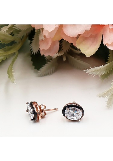 Rose Oval Zirkon Taşlı Tek Taş Set Rose Gold - Gümüş