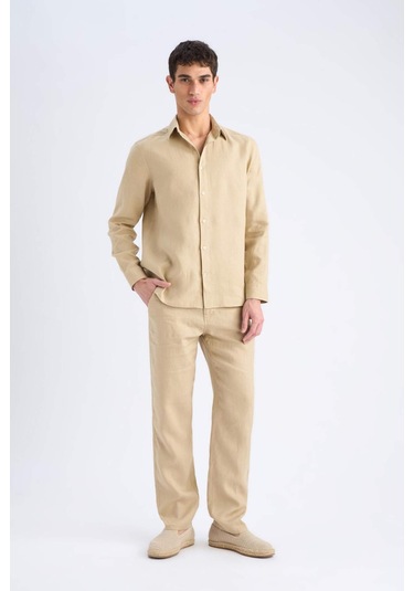DeFacto %100 Keten Relax Fit Rahat Kesim Düz Paça Yazlık Pantolon C1117AX25SPBG732