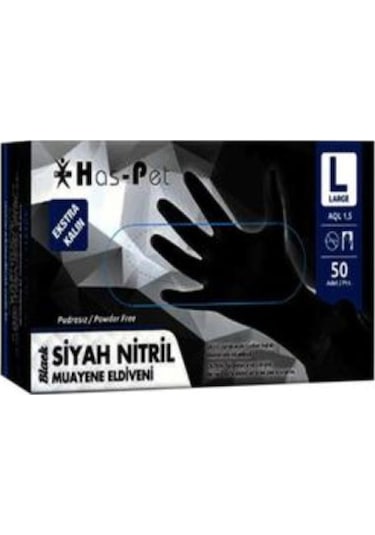 Haspet Siyah Nitril Eldiven L Ekstra Kalın 50'Li