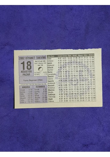18 Ağustos 2002 Takvim Yaprağı - Nostalji Koleksiyonluk Takvim Yaprağı A