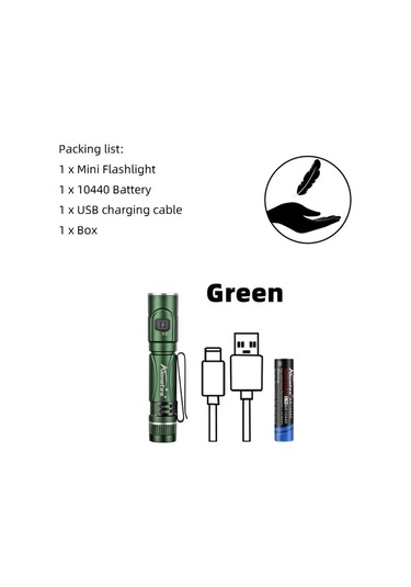 Brightnova Alonefire Mini Yüksek Parlaklık Usb Şarjlı El Feneri Green X81 5 Seviye Ayarlı Işık Tip C Şarj Kampçılık Hiking Seyahat Acil Durum Altın