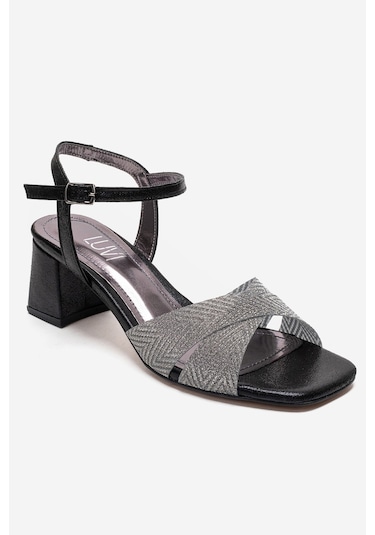 Luvishoes Mılagro Siyah Simli Kadın Kalın Topuklu Ayakkabı