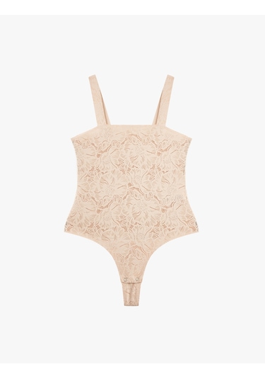 Koton Kare Yaka Askılı Dantelli Bodysuit Ten Rengi 6slk00007mk