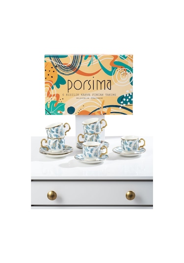 Porsima Yalın Altın Yaldızlı 6 Kişilik 12 Parça Fincan Seti Türk Kahvesi Takımı Kahve Fincanı Gül Kurusu