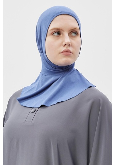Kadın Tesettür Pratik Boyunluklu Hijab - Sporcu Bone Açık Kot Açık Mavi