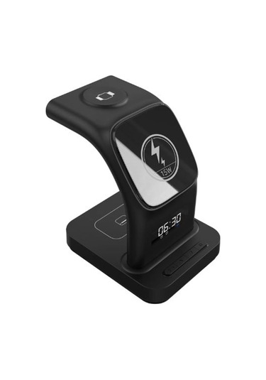 S-link Sw-cwf130 Siyah Telefon Kulaklık Akıllı Saat 15w 3 İn 1 Magsafe Led Logo Kablosuz Şarj Cihazı Çok Renkli