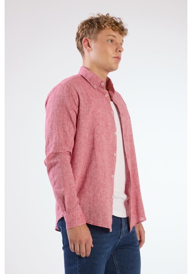 Kırmızı Düz Erkek Gömlek - Regular Fıt Kırmızı