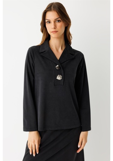 İri Düğmeli Etekli Takım Siyah Siyah