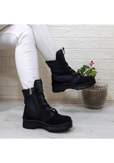 Twingo 875 Siyah Zümrüt İçi Kürklü Fermuarlı Bayan Bot 001