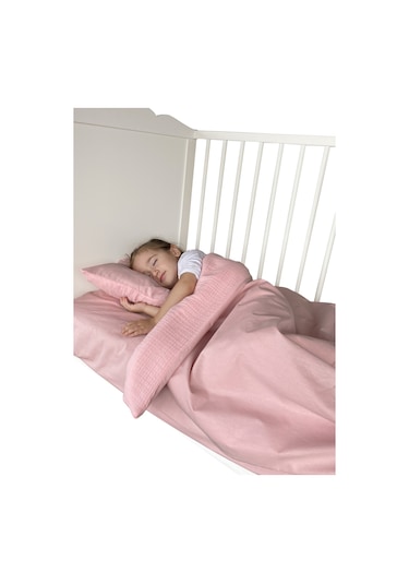 %100 Pamuk Muslin-akfil Bebek Nevresim Takımı Çift Yönlü Pembe