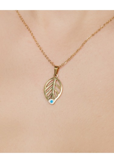 Lekka Design Kadın Kararmaz Çelik Takı Nazar Boncuklu Yaprak Kolye