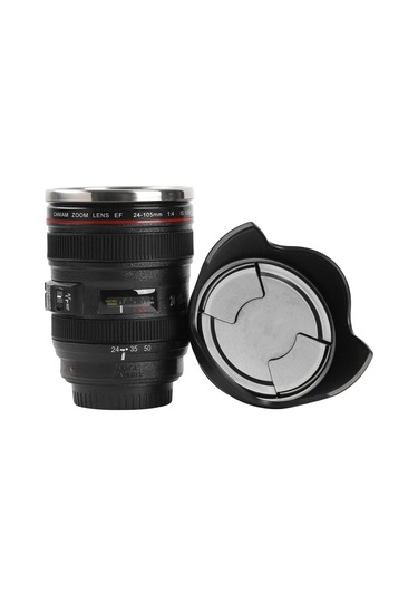 Honmex Kamera Lens Tasarım 400ml Paslanmaz Çelik Termos Bardak, Düşük Sızıntı, Kahve/çay İçin, Siyah Siyah