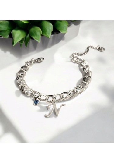 Kadın Samanyolu Nazar Boncuklu Çelik N Harf Bileklik 887719