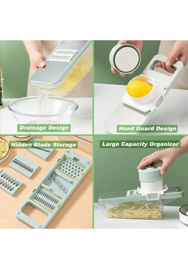 Myinkai Popüler 6'sı 1 Arada Sebze Dilimleyici Mandoline: Açık Yeşil