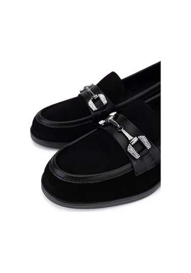 Tamer Tanca Kadın Hakiki Deri Siyah Süet Makosen Ayakkabı 488 1385 Bn Ayk Sk25-26 Syh Suet/dr Siyah