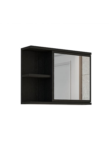 Kulpsuz Tek Kapaklı Mat Suntalam 60 Cm Aynalı Banyo Üst Dolap Syh Siyah