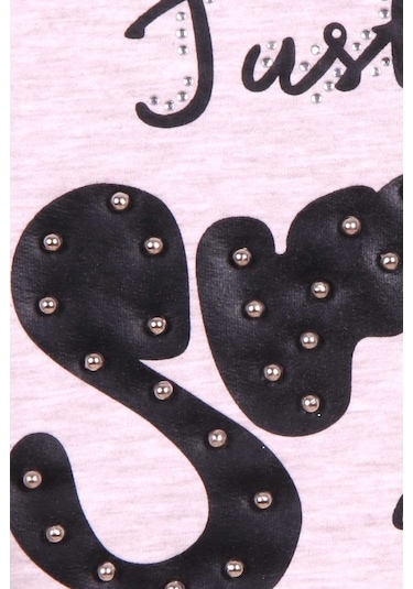 Kız Çocuk Sweatshirt Incili Taşlı Beli Bağcıklı Bej Melanj (6-12